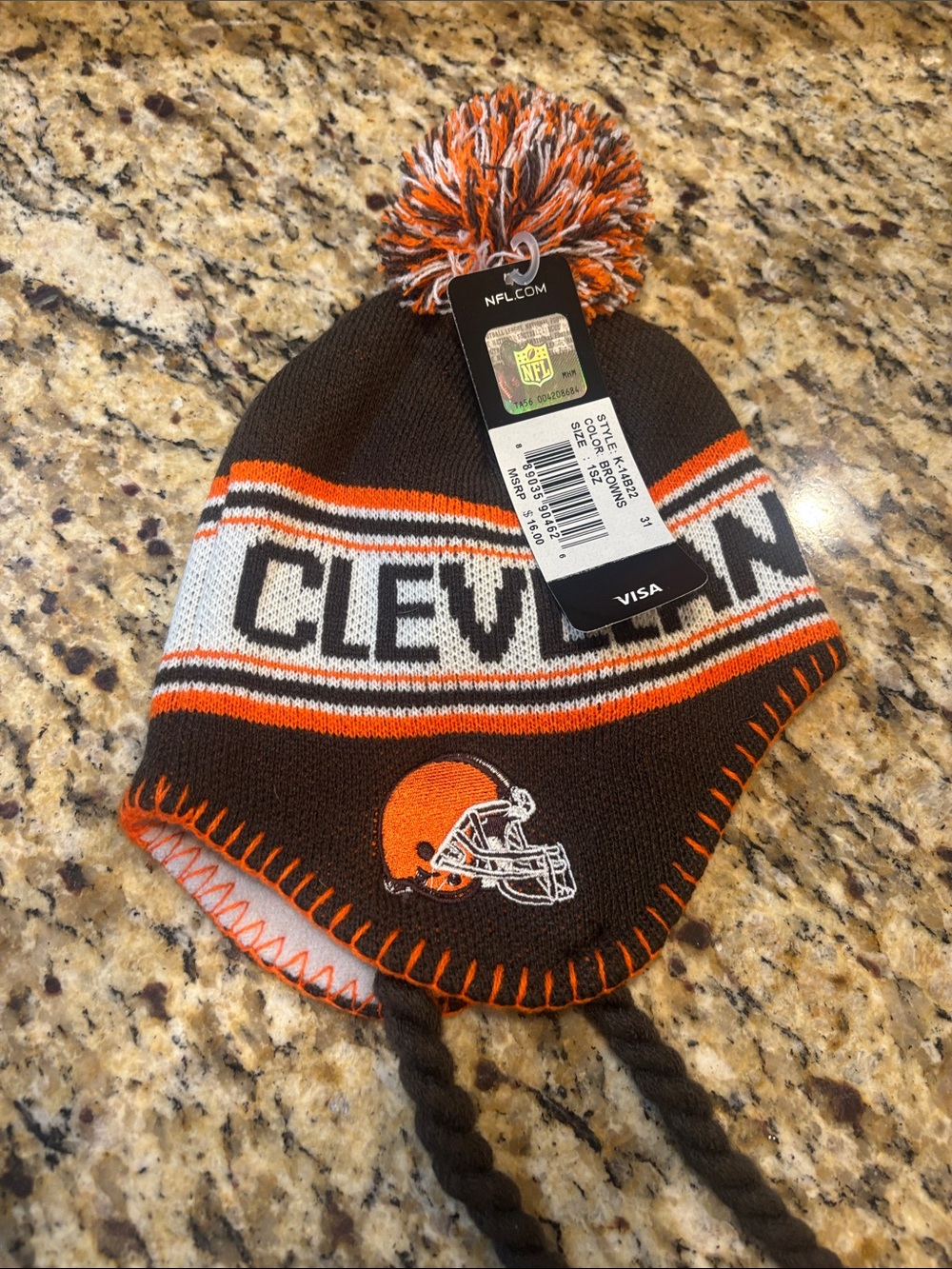 Team Apparel Cleveland Kids Earflap Beanie Hat in Brown and Orange